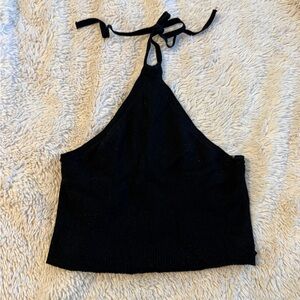 Wild Fable Ribbed Black Halter Top